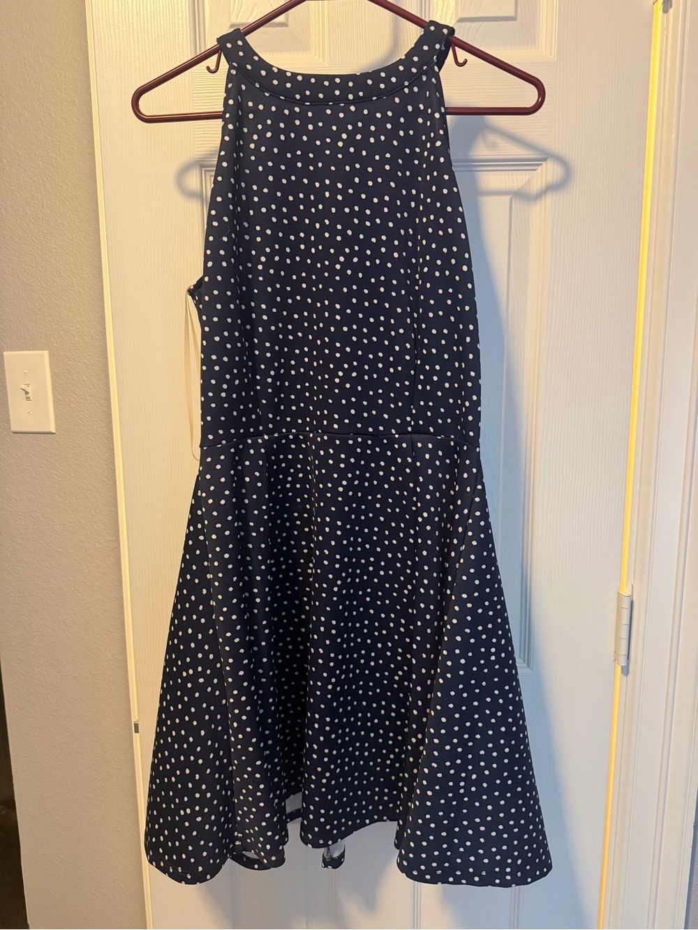 Copper Key Navy and White Polka Dot Halter Dress